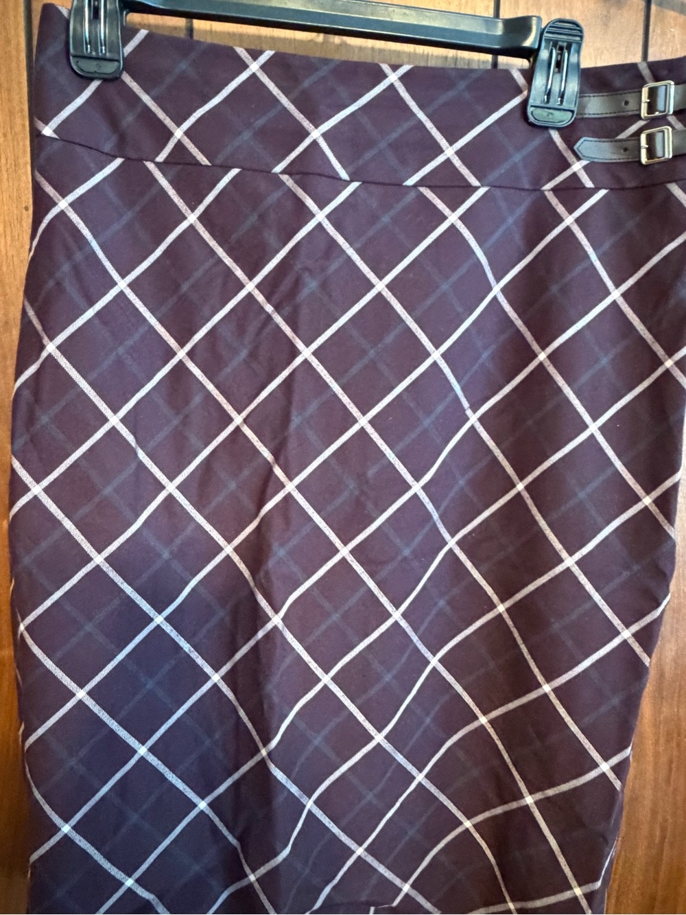 The Limited Plum Plaid Pencil Skirt with Side Buckles